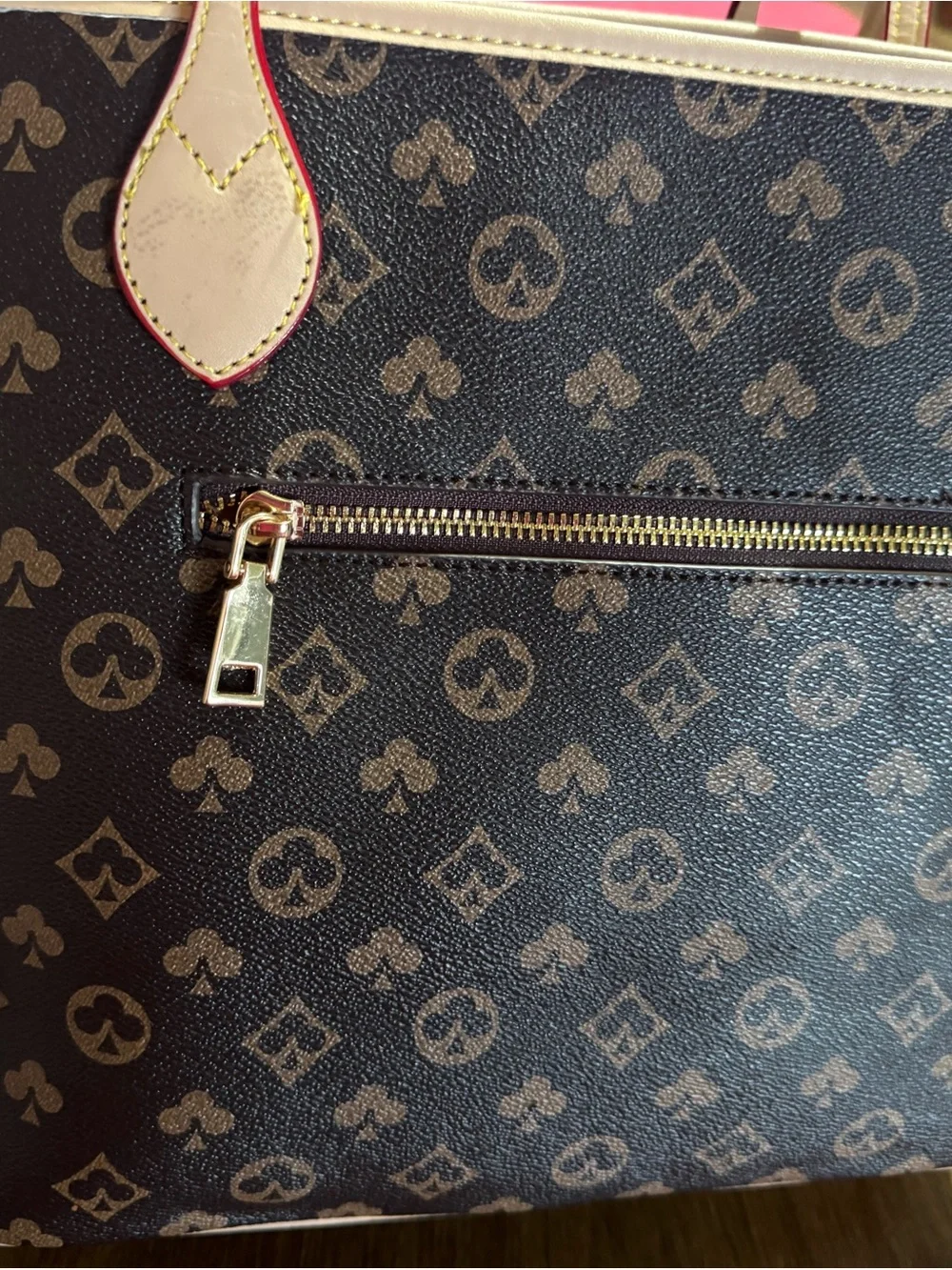 Louis Vuitton Brown Monogram Canvas Tote with Red-Trim Handles